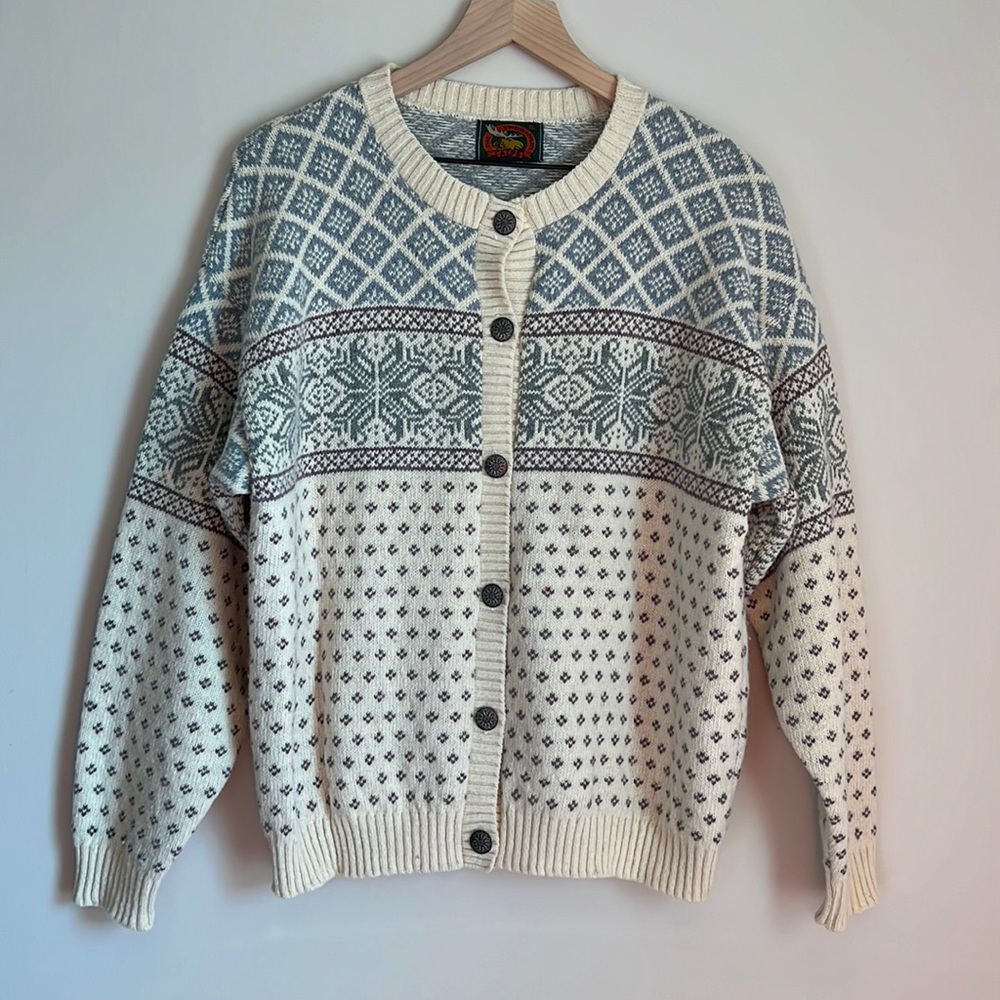 Vintage Nordic Wool Knitted Cardigan Sweater